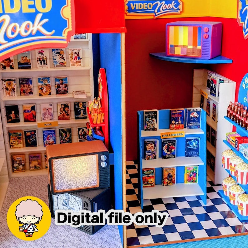 3D Print Video Shop Book Nook Kit - Miniature STL Bundle in 1:12 scale