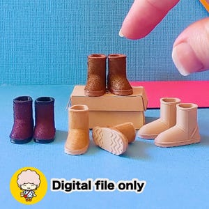May include: Miniature boots in shades of brown, burgundy, and beige are arranged on a surface. The image includes pairs and single boots. The text "Digital file only" is displayed in the lower left corner.