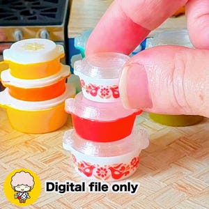 1/12 poppenhuisminiatuur ronde braadpanschalen in Pyrex-stijl - digitaal STL-bestand