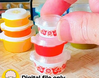 1/12 Dollhouse miniature Pyrex-style round casserole dishes - Digital STL file