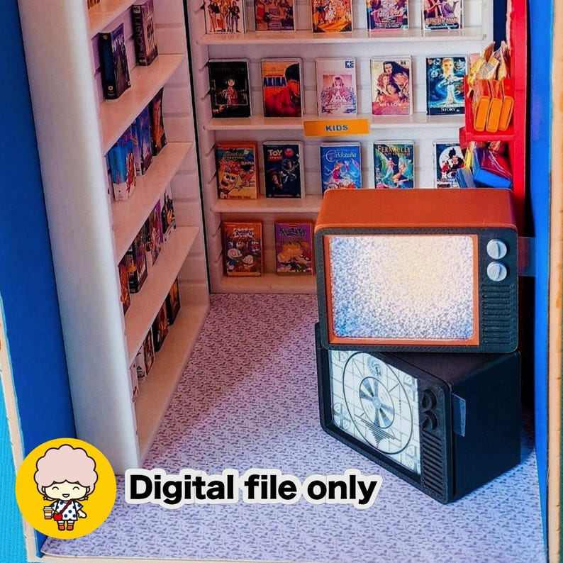3D Print Video Shop Book Nook Kit - Miniature STL Bundle in 1:12 scale