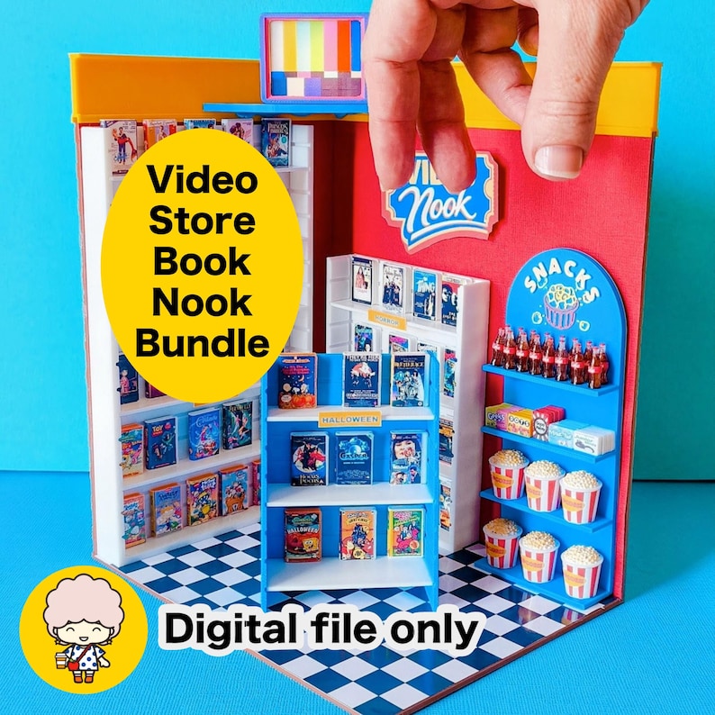 3D Print Video Shop Book Nook Kit - Miniature STL Bundle in 1:12 scale
