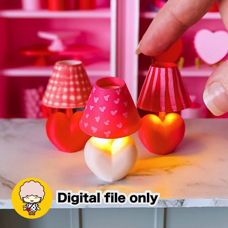 1:12 Dollhouse Heart Shaped Miniature Lamp STL file - Digital Download