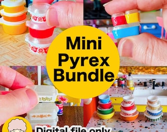 1/12 Miniature Pyrex-style dishes BUNDLE - Digital Dollhouse STL files