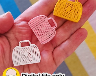 May include: Three miniature basket-style handbags in white, pink, and yellow. Each bag has a handle and a lattice design. The image includes the text "Digital file only" in white letters on a black background.