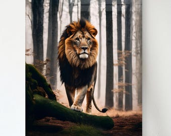 Lion Glass Wall Art: Wildlife Inspired Modern Print