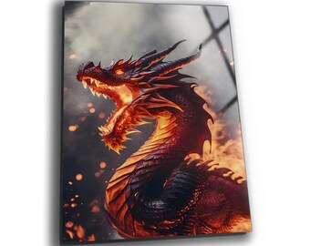 Gehärtetes Glas Dragon Wandkunst - Mythisches Fantasy Dekor