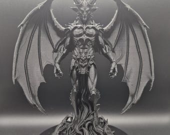 Dark Demon Dragon Statue | 3D Printed Fantasy Display Figure | Gothic Desk Decor