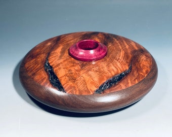 Redwood/Black Walnut/Purpleheart G+ Hollow Vase #15422 made by Smithsonian Artist, David Walsh***