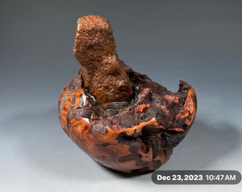 Manzanita Burl G+ Bowl with embedded rock #15523 made by Smithsonian Artist, David Walsh.