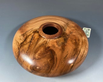English Walnut G+ hollow vase #15488 made by Smithsonian Artist, David Walsh