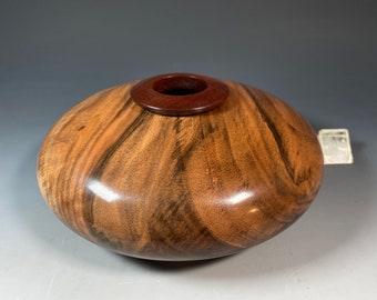 English Walnut with Sapele Rim G+ Hollow Vase #15535 made by Smithsonian Artist, David Walsh***