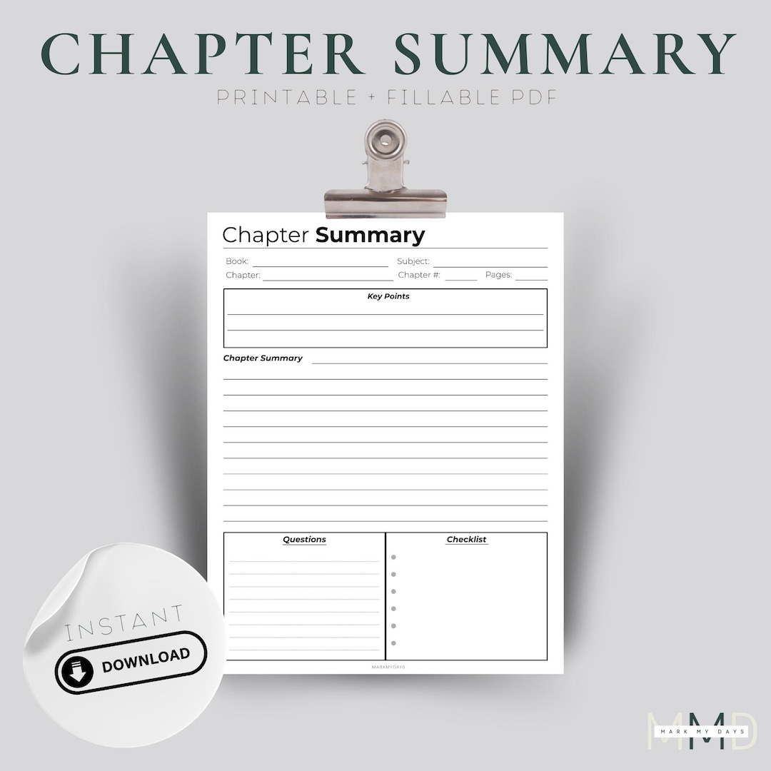 Printable Chapter Summary Template, Textbook Review, Book Revision ...