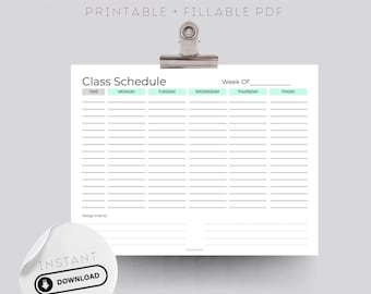 Editable Class Schedule | Printable Student Planner (Digital Download)
