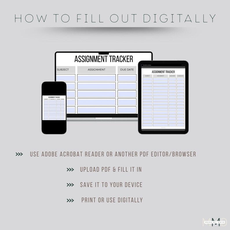 Student Assignment Tracker: Printable Fillable Planner (PDF) - Etsy