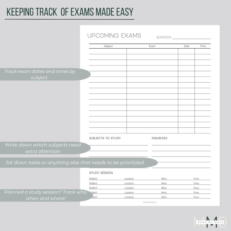 Editable Exam Tracker | Printable Study Planner (digital Download) - Etsy