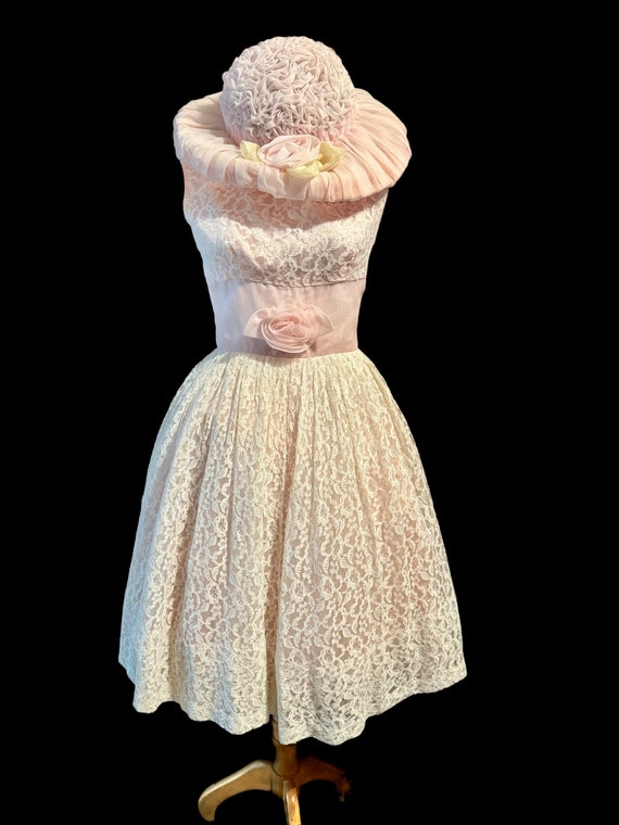 amazing pink lace cupcake dress with matching hat