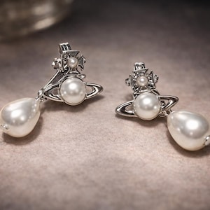 Pre-Owned Vivienne Westwood Pearl Drop Earrings Crystal Orb Logo Earrings