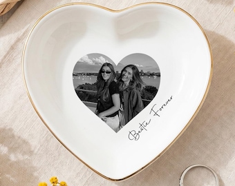 Personalized Best Friend Photo Jewelry Dish, Custom Friendship Ring Holder, Bridesmaid Gift, Bride Engagement Gift, Wedding Keepsake Tray