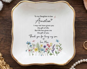 Personalized Daughter in Law Ring Dish, Custom Name Jewelry Dish, Gift from Mother in Law, Wedding Gift, Sentimental Keepsake