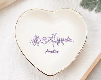 Personalized Ballerina Ring Dish, Custom Name Ballet Jewelry Tray, Dance Recital Gift for Girls, Dancer Trinket Dish