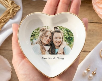 Personalized Photo Jewelry Dish, Custom Picture Keepsake Tray, Name Gift for Best Friend, Couple, Bridesmaid, Birthday or Anniversary