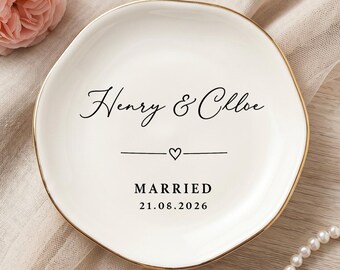 Personalized Wedding Ring Dish, Heart Trinket Tray for Couple, Custom Bride Gift, Engagement Keepsake, Newlywed Jewelry Holder