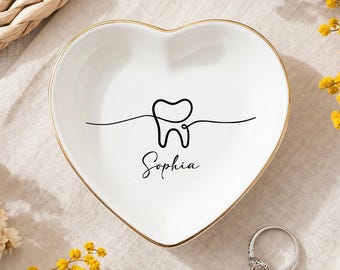 Gepersonaliseerd cadeau voor mondhygiëniste, sieradenschaaltje voor tandarts, sieradenbakje met naam op maat, afstudeercadeau voor tandartsassistente