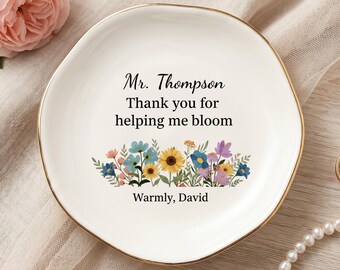 Personalized Teacher Gift Ring Dish, Thank You for Helping Me Bloom, Custom Teacher Appreciation Gift, Floral Jewelry Dish