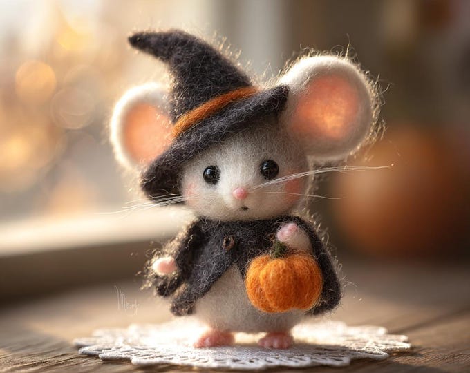 Needle Felted Mouse Figurine, Handmade Wool Sculpture, Whimsical Storybook Home Decor