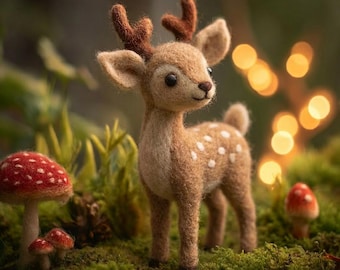 Needle Felt Deer Figurines, Handmade Wool Fawn, Woodland Shelf Decor