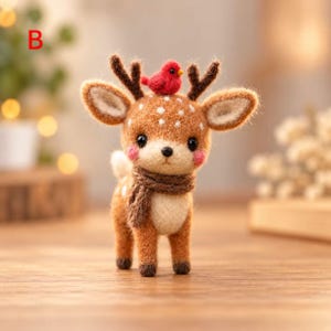 Needle Felt Deer Figurine, Wool Woodland Animal, Christmas Gift Decor