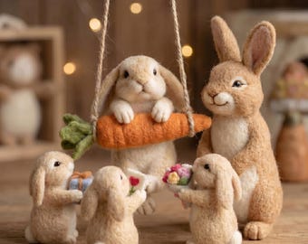 Coniglietto in feltro fatto a mano, statuetta di coniglio in lana, decorazione primaverile per mensole, regalo per la mamma