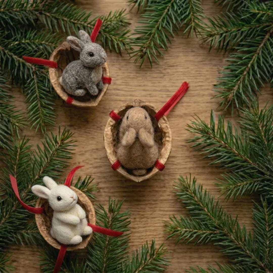 Needle Felt Bunny Ornament, Wool Rabbit Hanging Basket, Cottagecore ...