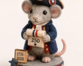 Naaldvilt muisbeeldje, VS decor 250e verjaardag, patriottisch plankcadeau