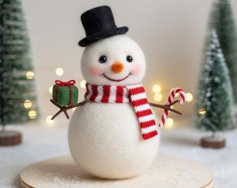 Felted Wool Snowman – Needle Felt Figure ，Christmas Tree Ornament