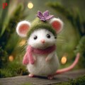 Needle Felt Mouse Figurines, Handmade Wool Costume Mice, Whimsical Shelf Decor