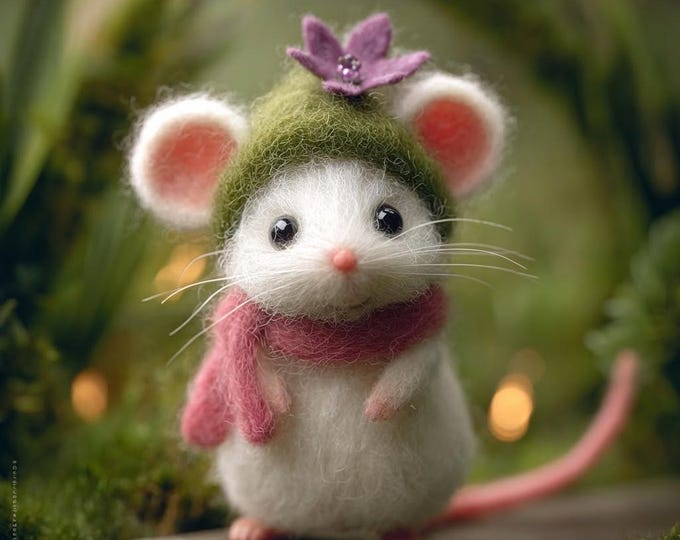 Needle Felt Mouse Figurines, Handmade Wool Costume Mice, Whimsical Shelf Decor