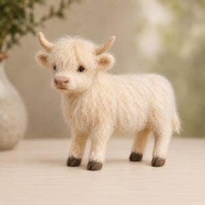 Peut inclure: Figurine artisanale de vache des Highlands de couleur cr&egrave;me, avec une fourrure duveteuse et de petites cornes. La figurine miniature a des sabots brun fonc&eacute;. Cette charmante figurine est parfaite pour la d&eacute;coration int&eacute;rieure ou comme cadeau unique.
