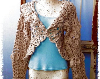 Vintage Boho Chic Shawl Collar Sweater Crochet ** Pattern Only *** Instant Download Sizes XS-3X