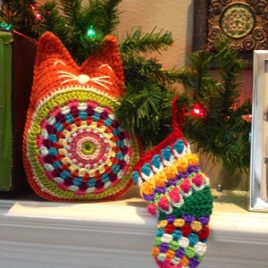 Colorful Christmas Ornament Stocking Crochet Pattern Gift Tag or Card Holder image 3