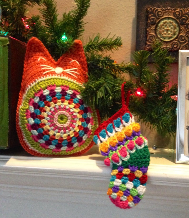 Colorful Christmas Ornament Stocking Crochet Pattern Gift Tag or Card Holder image 3
