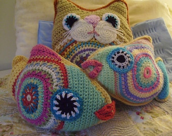 Deux motifs spéciaux gros chat et poisson Tilly Crochet Téléchargement instantané motif jouet bébés enfants garçons filles peluche Softee