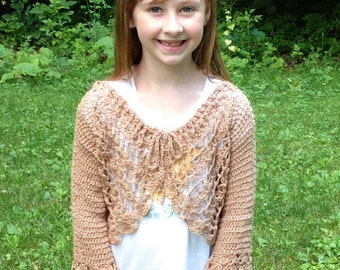 PDF Häkelanleitung Mädchen Taupe Topper Sofort Download Frauen Jugendliche Bolero Shrug Strickjacke Bräute Hochzeiten Abschlussball