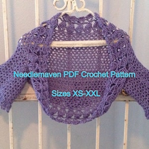 Crochet Sweater PDF Pattern Blueberry Faerie Reversible Flower Sweater Women Teens Bolero Shrug XS-XXL