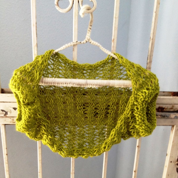 Knitting pattern PDF Moss Green Openwork Shrug Women or Teens Cardigan Bolero Sweater brides weddings