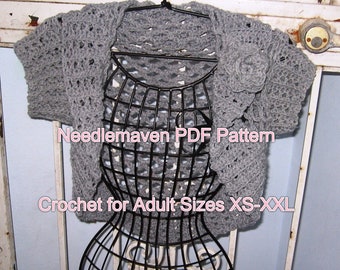 Elegantly Ellie Crochet Sweater Pattern Instant Download Seamless Shrug Women or Teens XS-XXL Cardigan Bolero weddings Plus Size