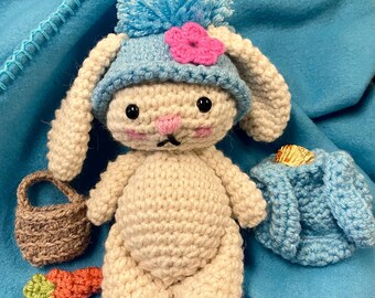 Easter Bunny with Candy backpack Crochet Amigurumi Pattern with Hat, Backpack, and Accessories