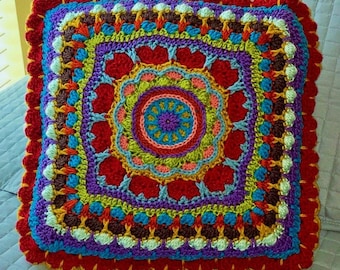 Mad for Mandala Crochet Pillow Pattern Téléchargement instantané Home Dec Redécorer DIY 16 pouces Tribal