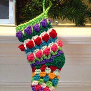 Colorful Christmas Ornament Stocking Crochet Pattern Gift Tag or Card Holder image 1